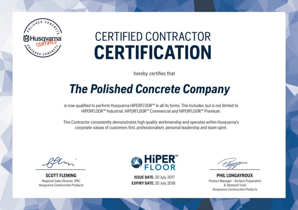 Husqvarna Hiperfloor Certificate